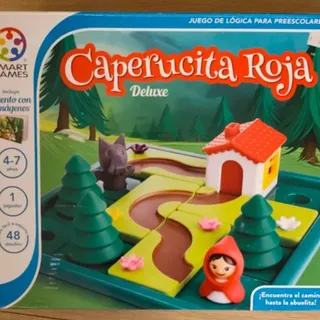 La caja de Caperucita Roja Deluxe, de SmartGames, con el bosque, la casa de la abuelita, el lobo y la figura de Caperucita