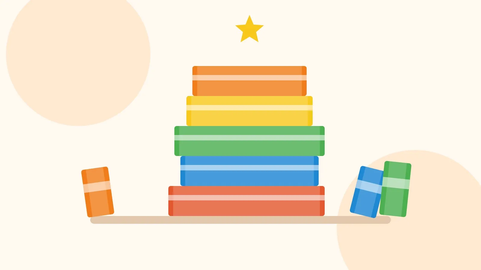 Ilustración de una pila de libros infantiles de colores con una estrella encima