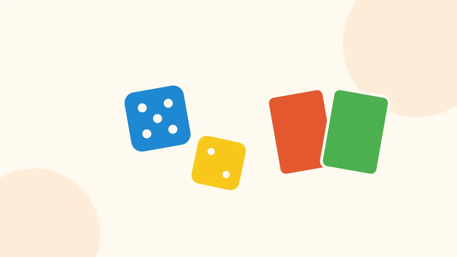 Ilustración de dos dados y dos cartas, los juegos de la etapa de seis a ocho años