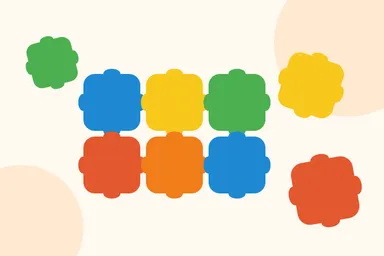 Ilustración de piezas de puzzle de colores encajadas sobre fondo crema