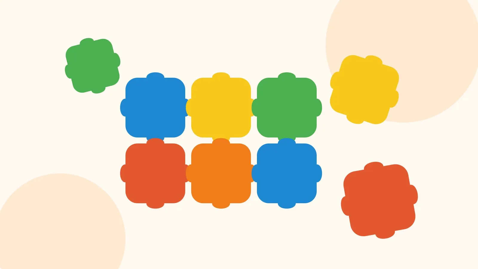 Ilustración de piezas de puzzle de colores encajadas sobre fondo crema